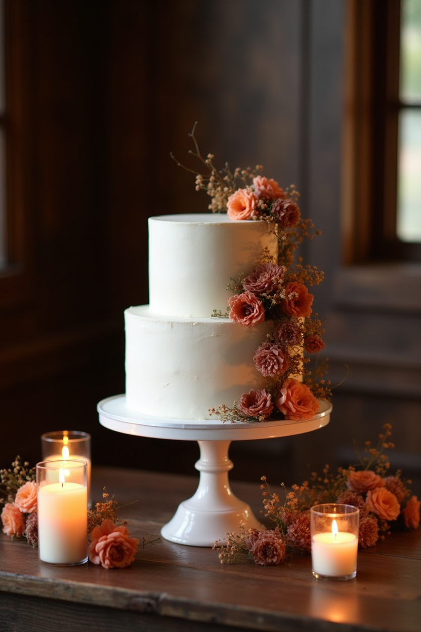 Rust and Gold Floral Cascade Cake
