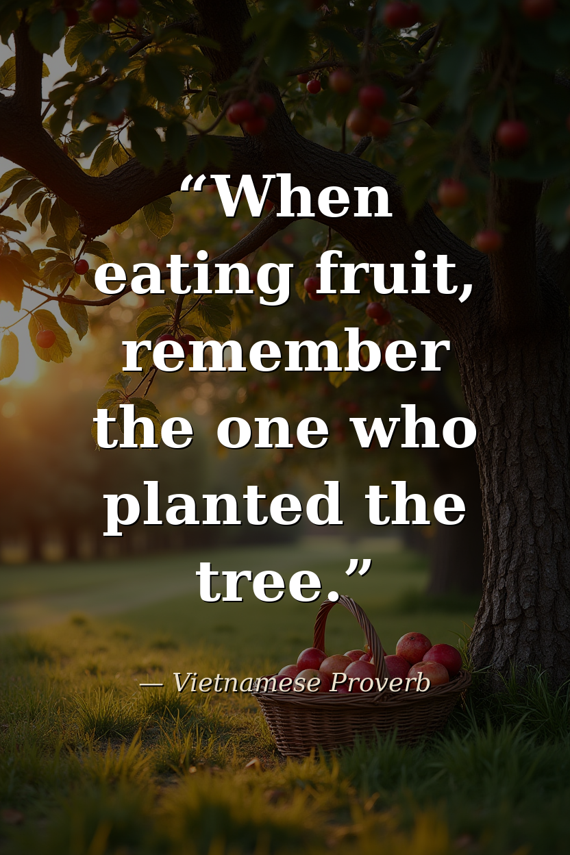 When eating fruit, remember the one who planted the tree. — Vietnamese Proverb