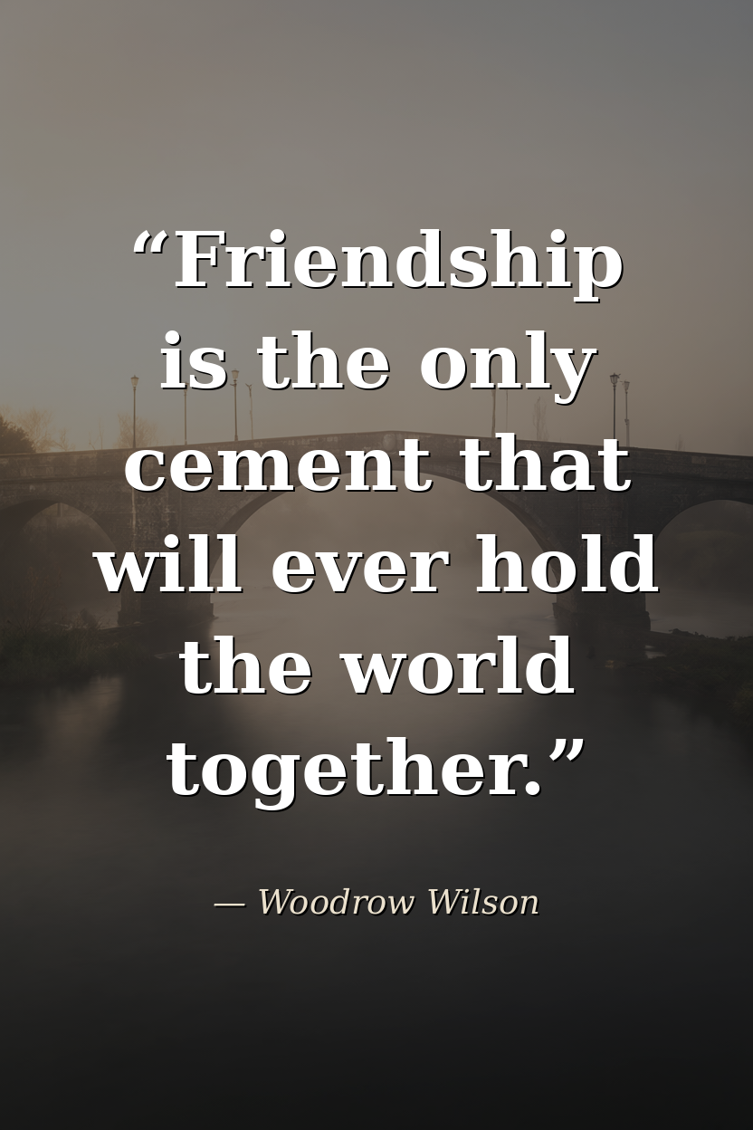 "Friendship is the only cement that will ever hold the world together." — Woodrow Wilson